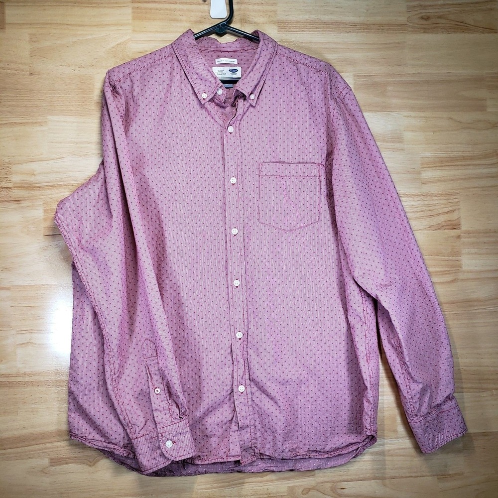 Old Navy Men's Button Up Shirt XL Red Pattern Long Sleeve Casual Cotton Classic